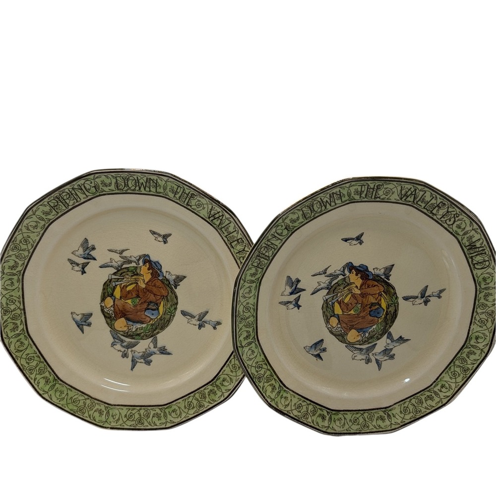 Antique Royal Doulton Plates Piping Down The Valleys Wild 1911 Set of Two‎ SEE